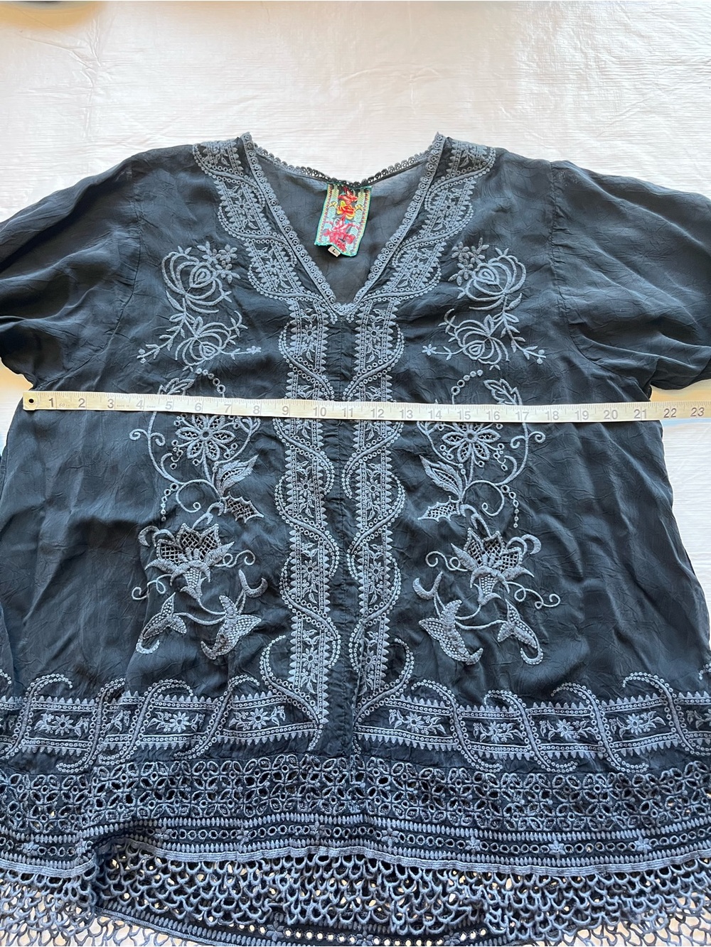 Johnny Was Black Embroidered Tunic Top Eyelet - Picture 8 of 11